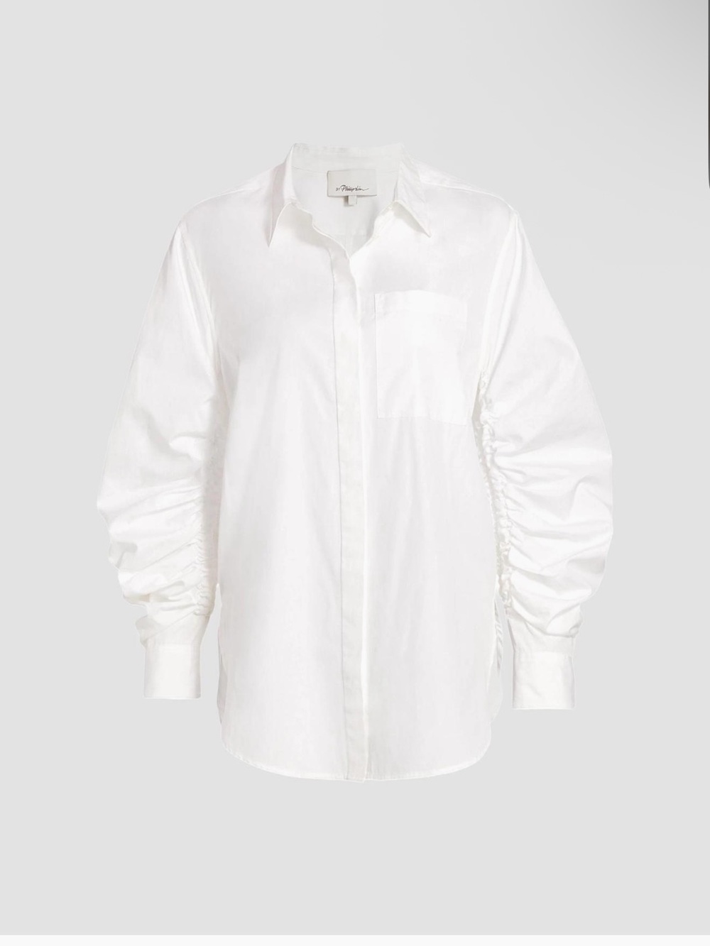 3.1 Phillip Lim Gathered-Sleeve White Button-Down Shirt